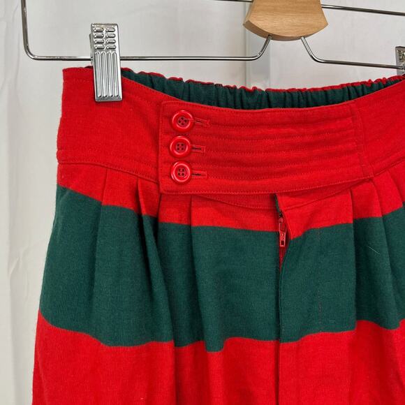 TAKEZO Japan M Pleated Tapered Harem Pants Striped Wool Knit Hi Rise Red Green - Picture 5 of 11